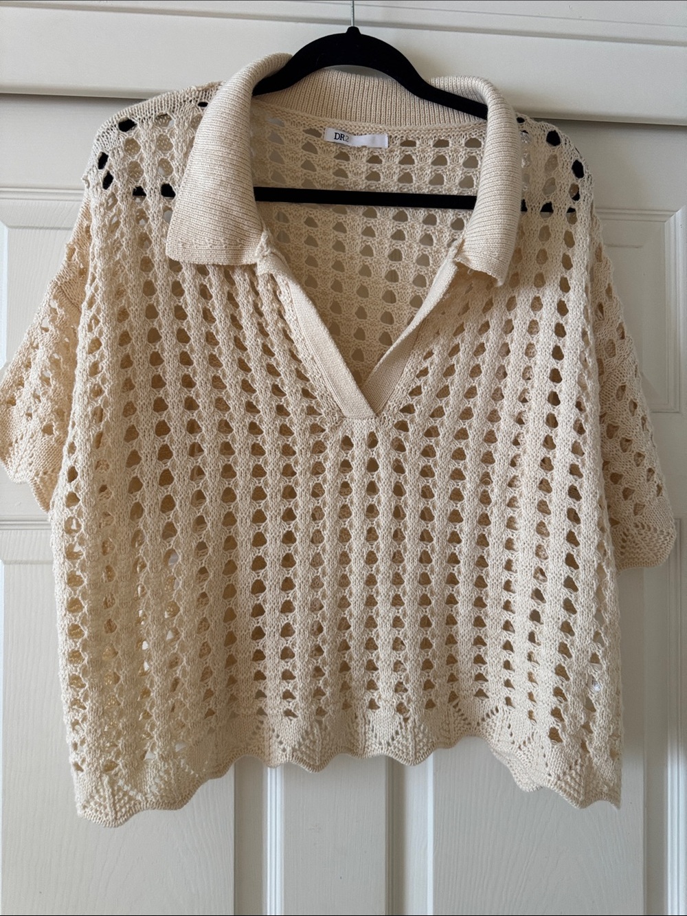 DR2 Cream Open-Weave Polo Sweater